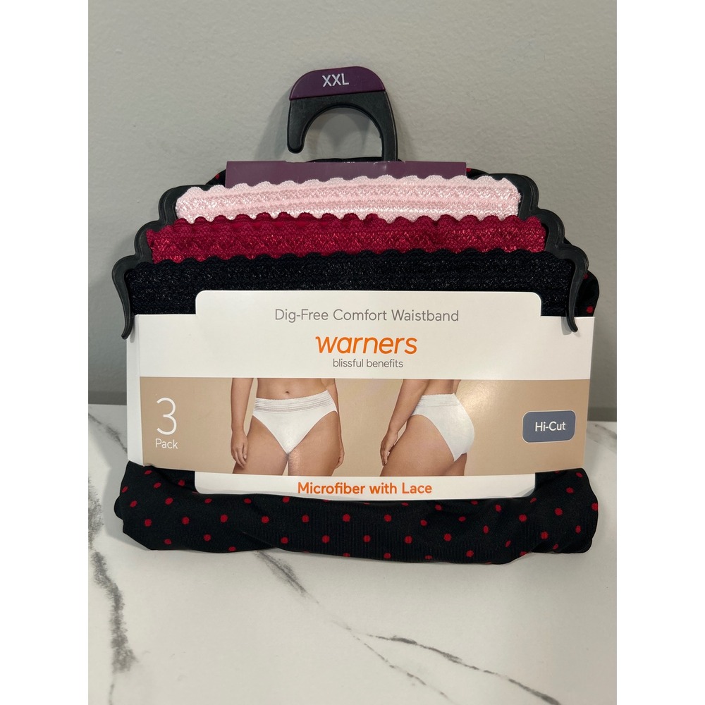Warners Blissful Benefits 3 Pack Hi-Cut Panties 2XL Microfiber Lace Multicolor
